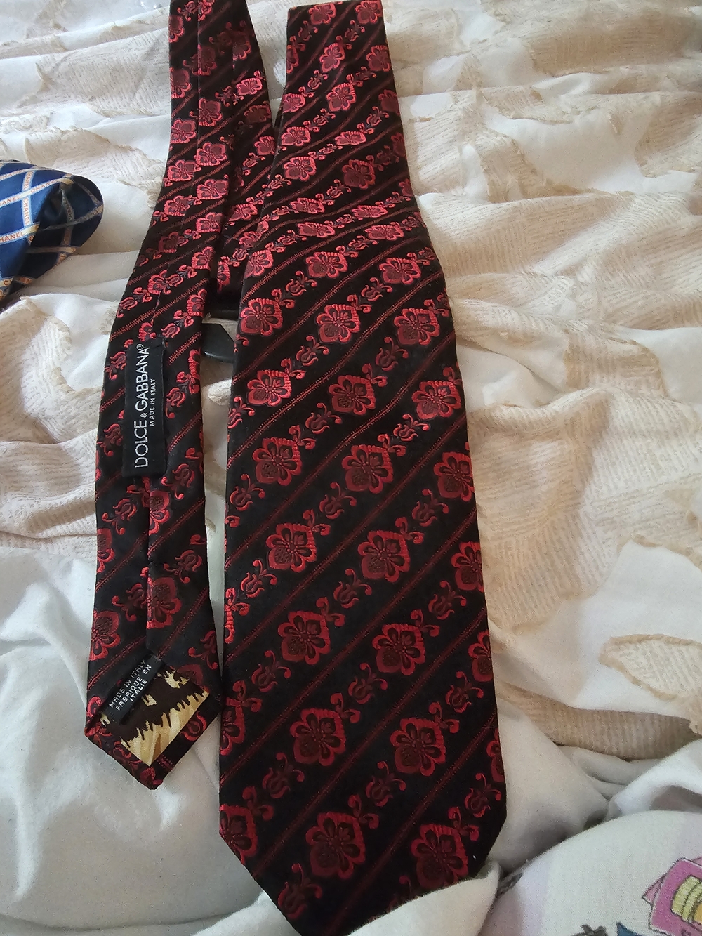 Dolce & Gabbana Black Tie with Red Floral Motif